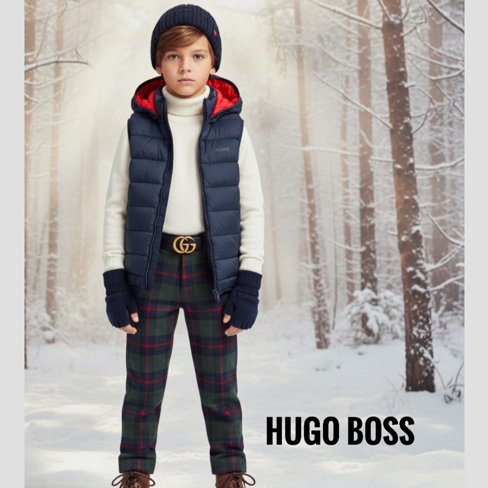 Authentic Hugo Boss boys designer reversible hooded putter winter vest sz 8